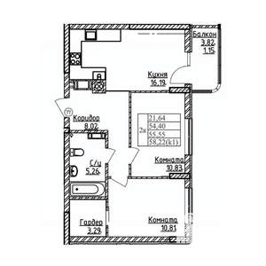 2-к квартира, строящийся дом, 56м2, 9/9 этаж