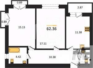 2-к квартира, вторичка, 62м2, 5/9 этаж