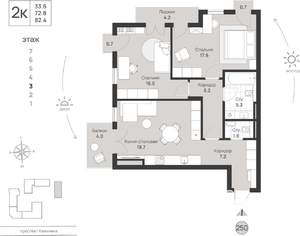 2-к квартира, сданный дом, 82м2, 3/7 этаж
