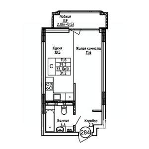 Студия квартира, вторичка, 31м2, 2/9 этаж
