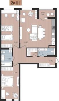 2-к квартира, вторичка, 96м2, 3/10 этаж