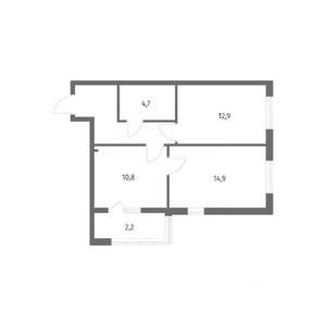 2-к квартира, строящийся дом, 53м2, 4/8 этаж