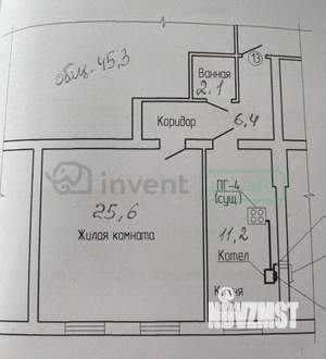 1-к квартира, вторичка, 45м2, 4/4 этаж