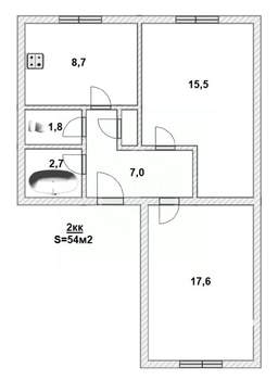 2-к квартира, вторичка, 54м2, 1/3 этаж