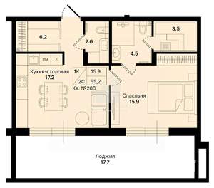 1-к квартира, вторичка, 67м2, 11/14 этаж
