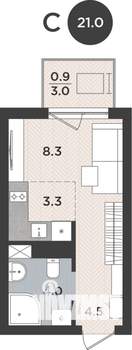 Студия квартира, вторичка, 21м2, 8/9 этаж