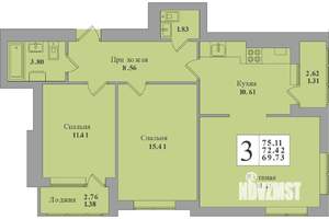 3-к квартира, строящийся дом, 72м2, 2/8 этаж