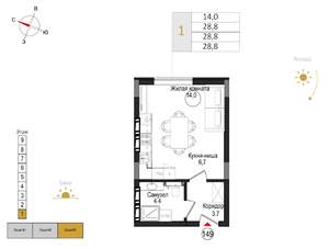 Студия квартира, вторичка, 29м2, 1/9 этаж