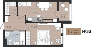 1-к квартира, вторичка, 42м2, 5/10 этаж