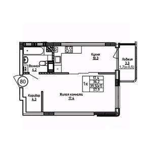 1-к квартира, вторичка, 38м2, 4/9 этаж