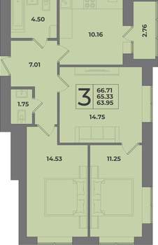 3-к квартира, вторичка, 67м2, 1/9 этаж