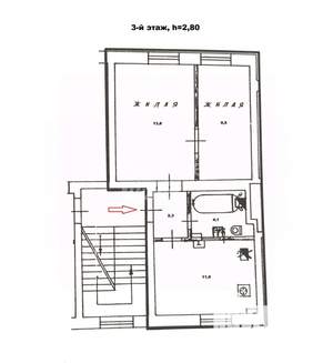 2-к квартира, вторичка, 41м2, 3/3 этаж
