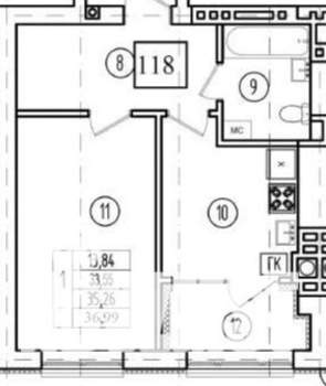 1-к квартира, вторичка, 35м2, 1/9 этаж