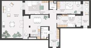 3-к квартира, сданный дом, 124м2, 2/12 этаж