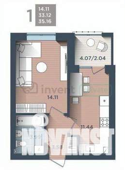 1-к квартира, вторичка, 35м2, 1/4 этаж