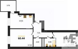 2-к квартира, вторичка, 60м2, 7/9 этаж
