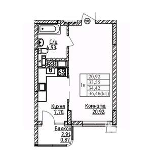1-к квартира, вторичка, 34м2, 2/9 этаж