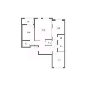 3-к квартира, строящийся дом, 85м2, 3/8 этаж