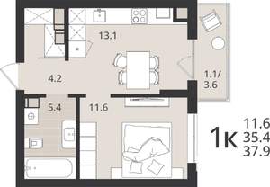 1-к квартира, вторичка, 35м2, 8/9 этаж