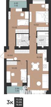 3-к квартира, вторичка, 79м2, 1/9 этаж