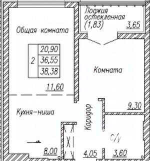 1-к квартира, вторичка, 37м2, 7/16 этаж