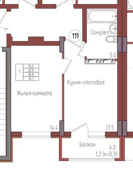 1-к квартира, вторичка, 34м2, 5/9 этаж