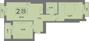 2-к квартира, вторичка, 61м2, 9/9 этаж