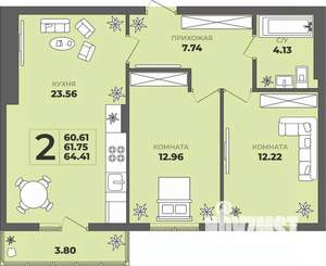 2-к квартира, строящийся дом, 62м2, 2/8 этаж