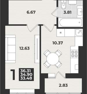 1-к квартира, вторичка, 36м2, 7/9 этаж