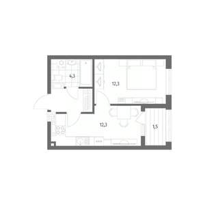 1-к квартира, строящийся дом, 34м2, 7/8 этаж