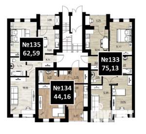 1-к квартира, строящийся дом, 44м2, 3/4 этаж