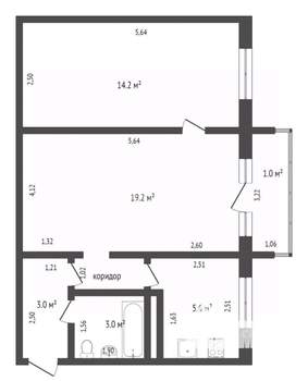 2-к квартира, вторичка, 44м2, 2/5 этаж