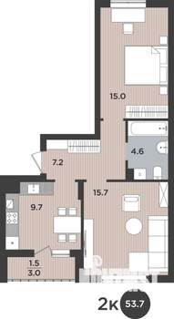 2-к квартира, вторичка, 54м2, 1/9 этаж