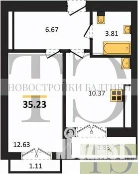 1-к квартира, вторичка, 35м2, 9/9 этаж