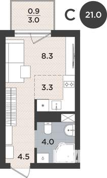 1-к квартира, вторичка, 21м2, 2/9 этаж