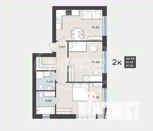 2-к квартира, вторичка, 61м2, 1/9 этаж