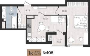 1-к квартира, строящийся дом, 50м2, 4/10 этаж
