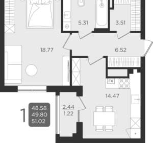 Студия квартира, вторичка, 50м2, 2/9 этаж