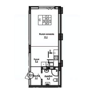 Студия квартира, вторичка, 34м2, 2/9 этаж