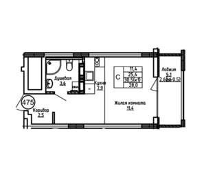 Студия квартира, вторичка, 28м2, 9/9 этаж