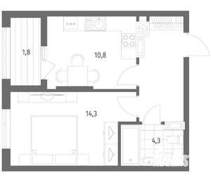 1-к квартира, строящийся дом, 38м2, 8/8 этаж