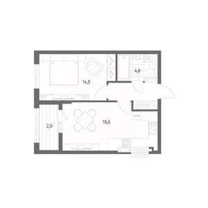 1-к квартира, строящийся дом, 45м2, 4/8 этаж