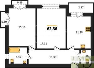 2-к квартира, вторичка, 62м2, 5/9 этаж
