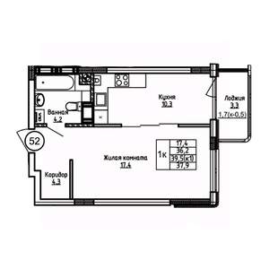 1-к квартира, вторичка, 38м2, 2/9 этаж