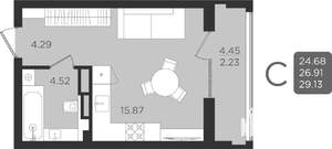 1-к квартира, строящийся дом, 27м2, 7/9 этаж