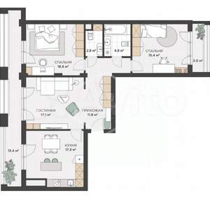 3-к квартира, вторичка, 102м2, 10/13 этаж