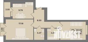 2-к квартира, вторичка, 61м2, 9/9 этаж