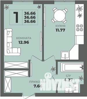 1-к квартира, вторичка, 37м2, 1/8 этаж