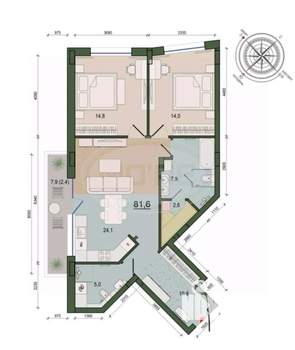 2-к квартира, вторичка, 79м2, 4/9 этаж