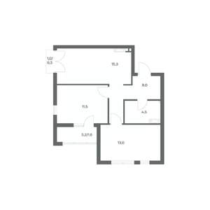 2-к квартира, строящийся дом, 54м2, 4/18 этаж